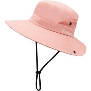 Unisex Pink Soft Polyester Wide Brim Mesh Vent Chin Strap Classic Cowboy Hat